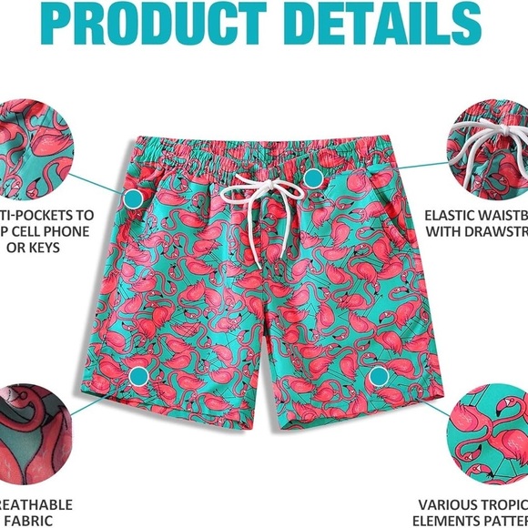 NWT SSLR Mens Swim Trunks Quick Dry with Mesh Lining Flamingo Size 40 XXL - Picture 6 of 16